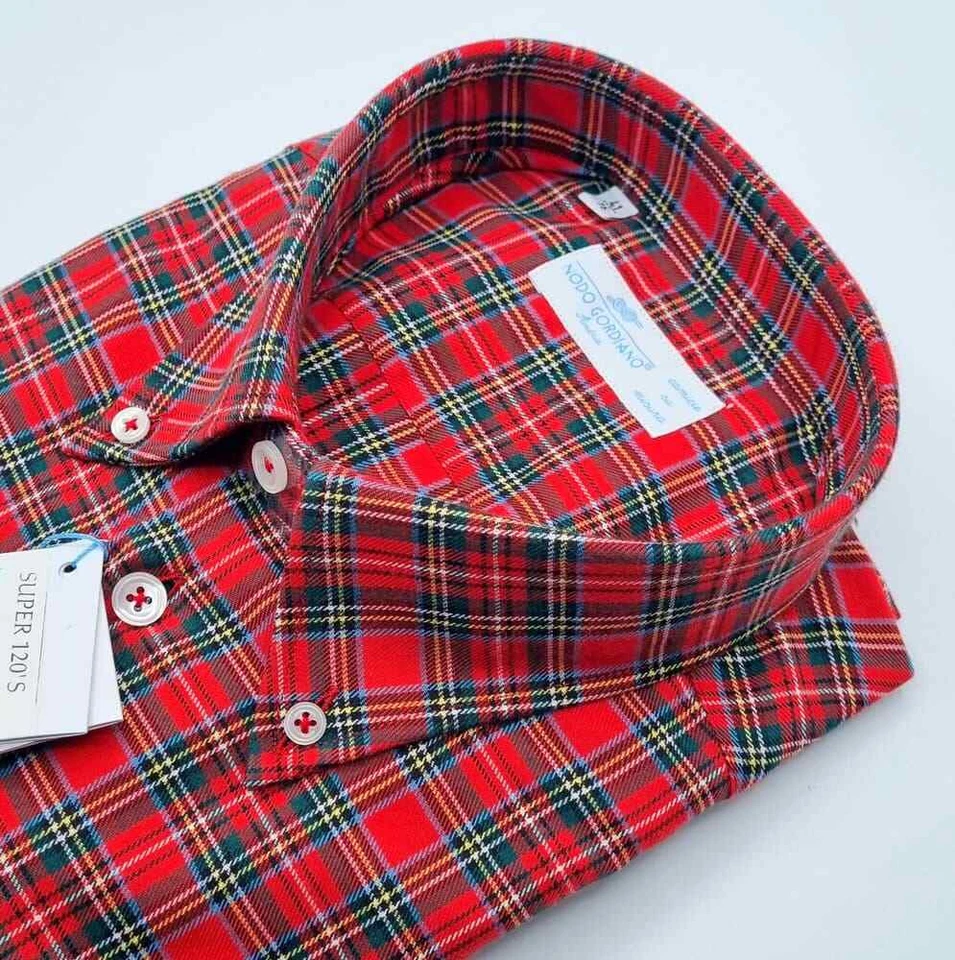 Camicia Quadri Scozzese Rosso Button down Cot. makò doppio ritorto Tess. Monti - Immagine 2 di 4