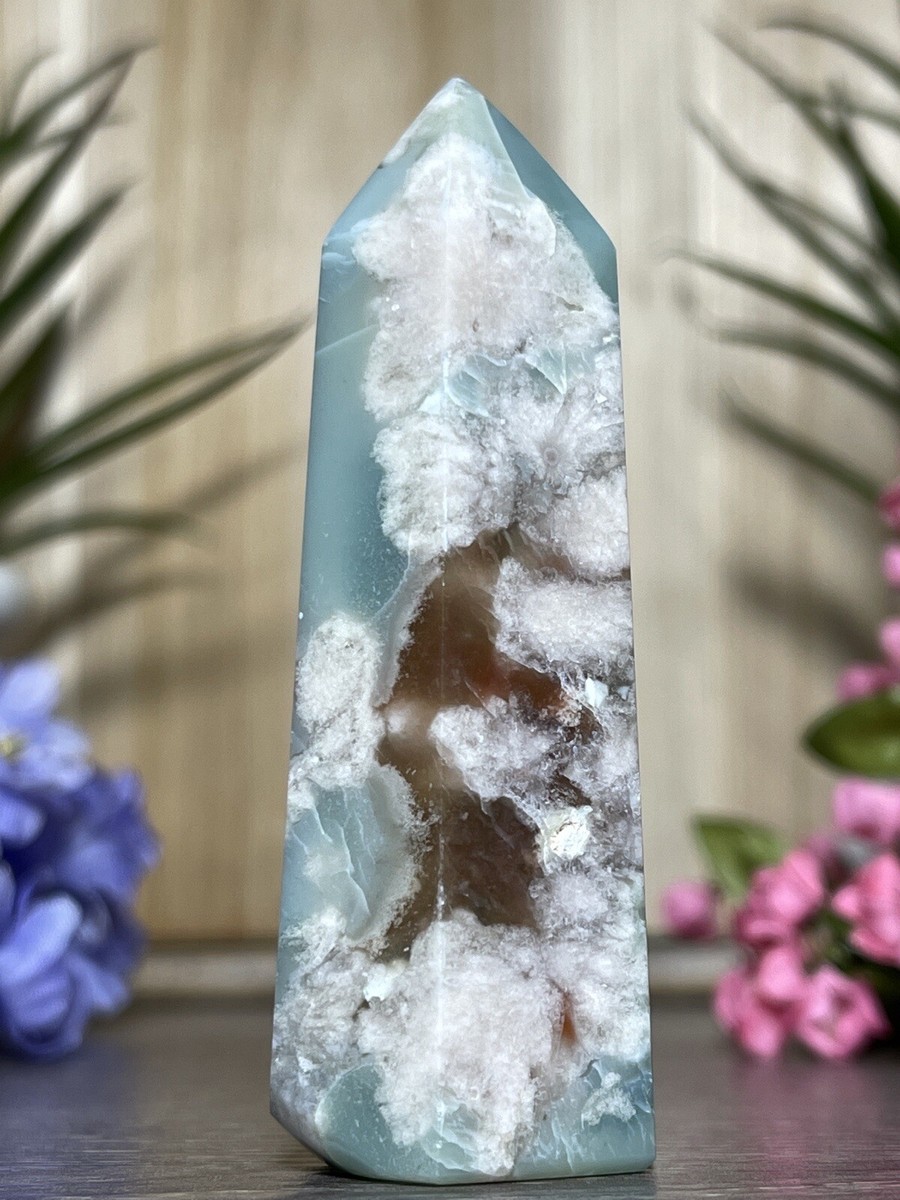 GREEN FLOWER AGATE TOWER - Blue Teal Sakura Mineral Chakra Witch