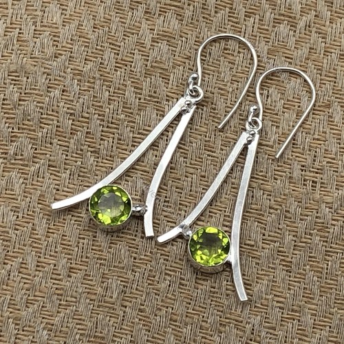 Natural PERIDOT Sterling Silver August Birthday Handmade Dangle Drop Earrings - Picture 4 of 8