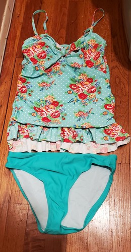 Christin Michaels Green Multi Green Floral Hipster Bikini 2PC Swimsuit ~ S M3020 - Picture 3 of 12