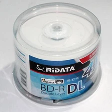 50 Pack Blank Printable Ritek RiDATA 50GB Blu-ray Dual Layer BD-R DL 4X DVD Disc