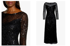 Pisarro Nights Black Sequin A Line Gown Evening Dress Illusion SZ 4 NWT 238