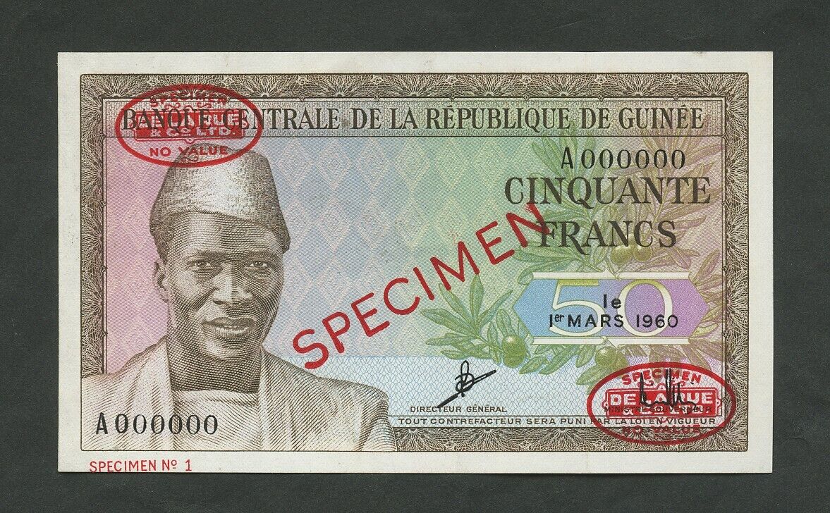 GUINEA 50 francs 1960 Weekly update New item SPECIMEN 000000 P13 Wo No.1 Uncirculated