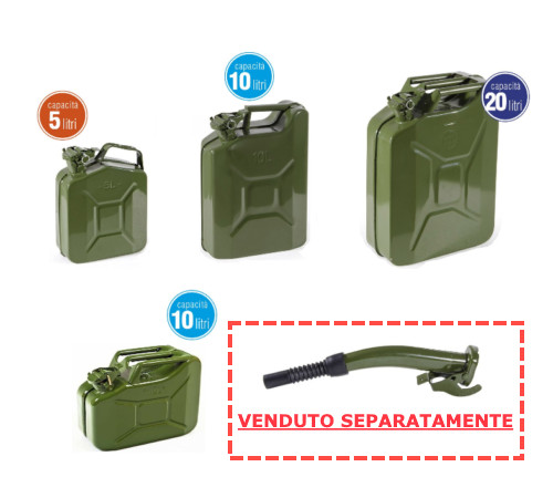 Tanica in metallo omologata benzina diesel gasolio militare 5 10 20 lt
