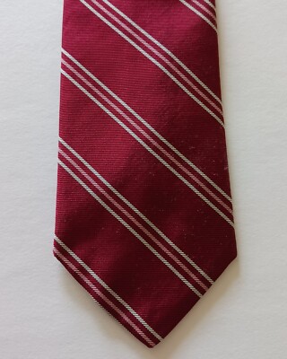 Neiman Marcus Tie Red White Pink Striped 100% Silk Hand Sewn JR English Twills