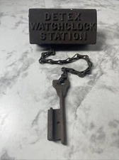 Collectible DETEX Watchclock Station Metal Box with Chain & Key D 35 Key #20