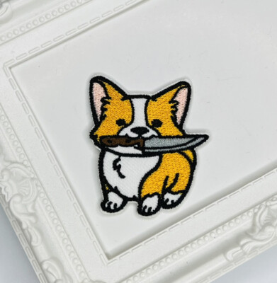 2.1  x 1.9  Cute Kawaii Killer Corgi Dog Iron /Sew on Embroidered Patch Applique