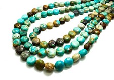 Natural Genuine Blue Turquoise Flat Round Polished Smooth Gemstone Beads PGS391D