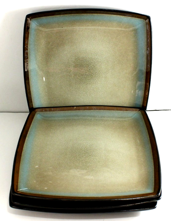 Of 4 * Dinner Plates 10 1/4" Taupe Blue Rims