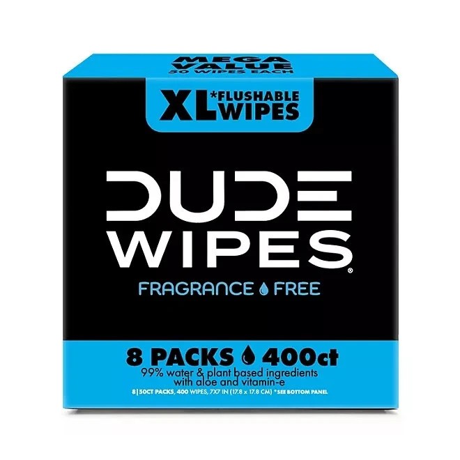 DUDE Wipes Flushable Wipes Extra Large Fragrance-Free – 400 Count