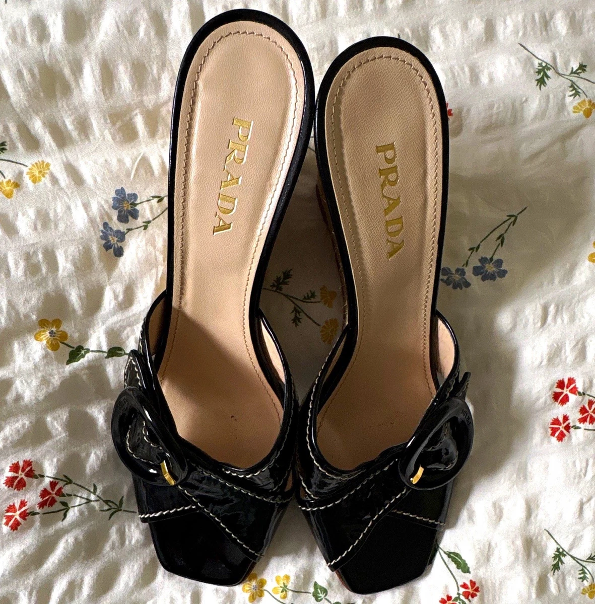 靴 Prada Patent Buckle Sandals Black 37 PRADA Patent Leather Buckle Sandals for Women for sale | eBay