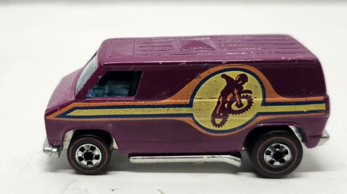 Vintage Hot Wheels Red Line Plum Super Van with Motorcycle Graphic  1974