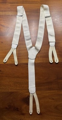 Vintage Dooney Bourke Mens Suspenders White Cream Braces Button End Y Back