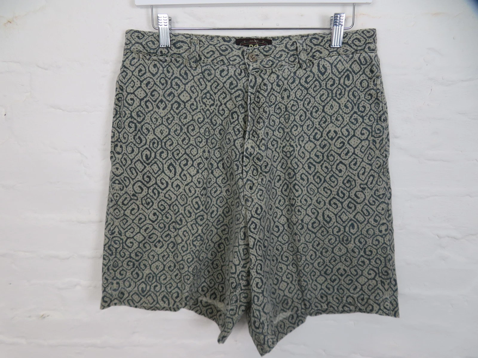 RRL Ralph Lauren Shorts Mens 30 Blue Geometric Print Chino 7" Inseam Button Fly
