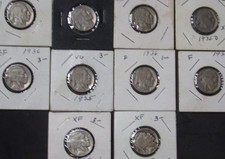 Buffalo Nickles Lot of 10 in Very Good, Fine, Very Fine Condition Dates Readable