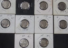 Buffalo Nickles Lot of 10 in Very Good, Fine, Very Fine Condition Dates Readable
