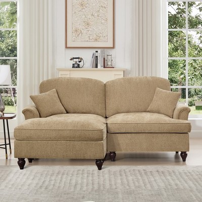 Mid-Century L-Shaped Sleeper Sofa with Ottoman, Chenille Fabric