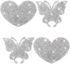 Crystal Rhinestone Stickers, 4 Pieces, White/Silver, Heart & Butterfly Bling Dec