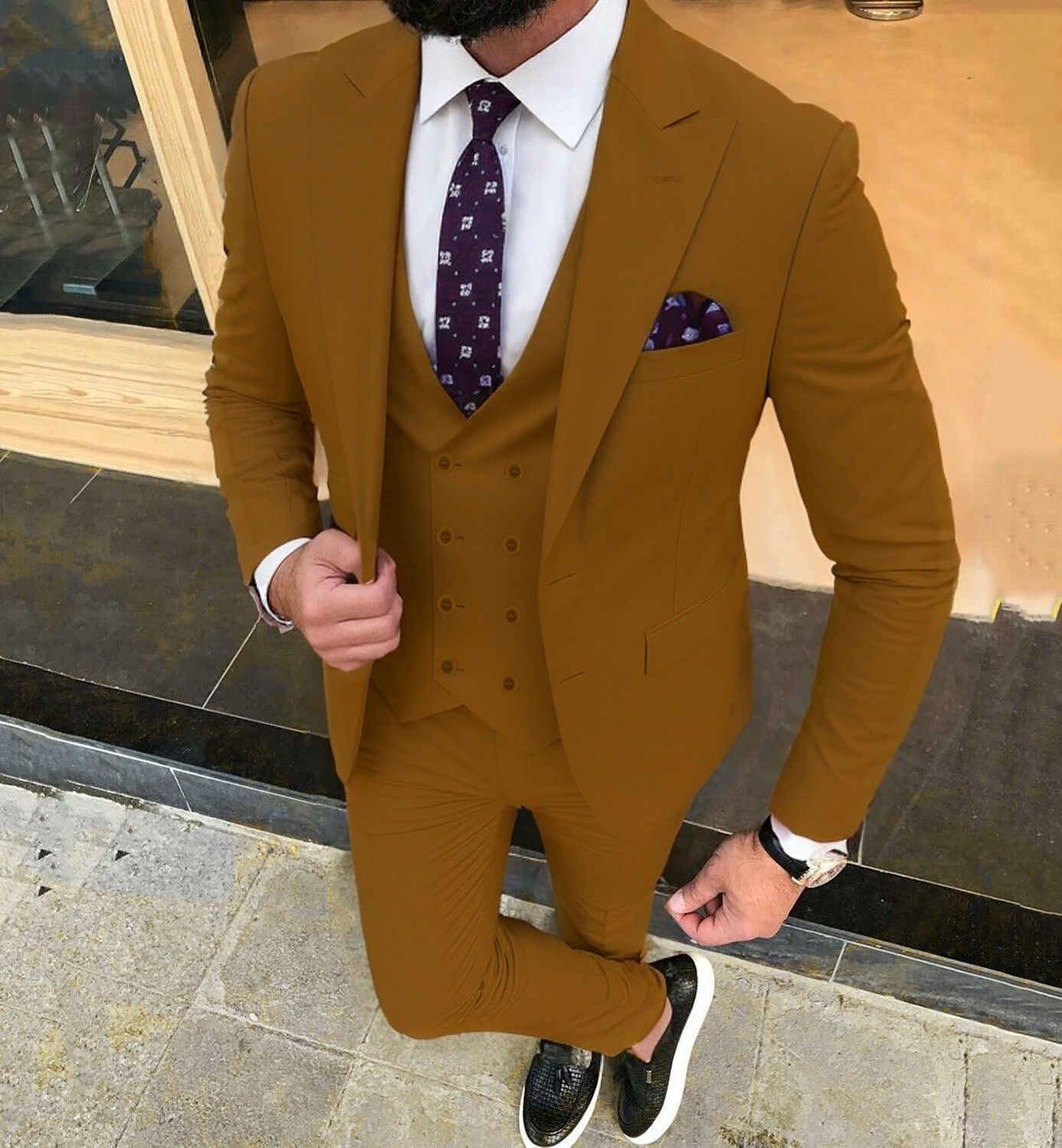 Stylish Wedding Party Suit Mens 3Pcs Blazer Vest Pant Formal Business