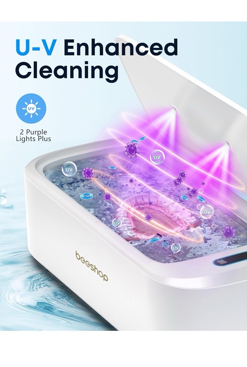Ultrasonic Jewelry Cleaner Machine White 48kHz USB UV Cleaner Portable Cleaning