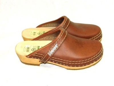 Simson Size 40 10 Dutch Clogs Brown Leather Wood Slides Shoes Holland Mules