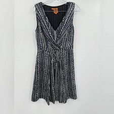 Tory Burch Women's 100% Silk Faux Wrap V-Neck Dress Navy/Cream Size 4