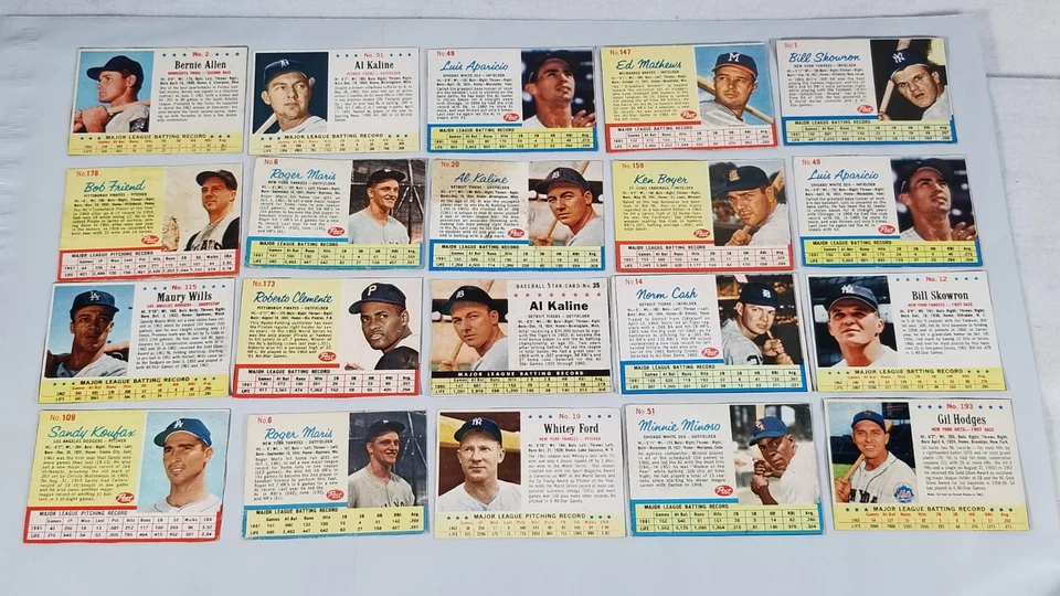 1962 1963 post хлопья бейсбольная карточка лот Роберто Клементе Сэнди Куфакс Эл Калин - Изображение 2 из 4