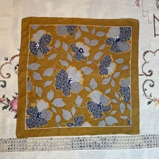 Small Silk Scarf/Pocket Square Golden Yellow With Blue Flowers