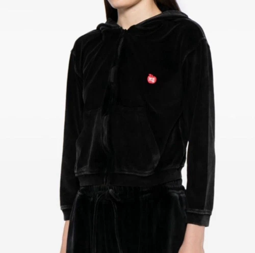Felpa con cappuccio Alexander Wang zip velluto velluto crop nero mela taglia M