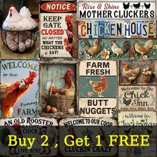 [Buy2,Get 1Free]Vintage Chicken Metal Tin Sign Farmhouse Plaque Humor Coop/Farm