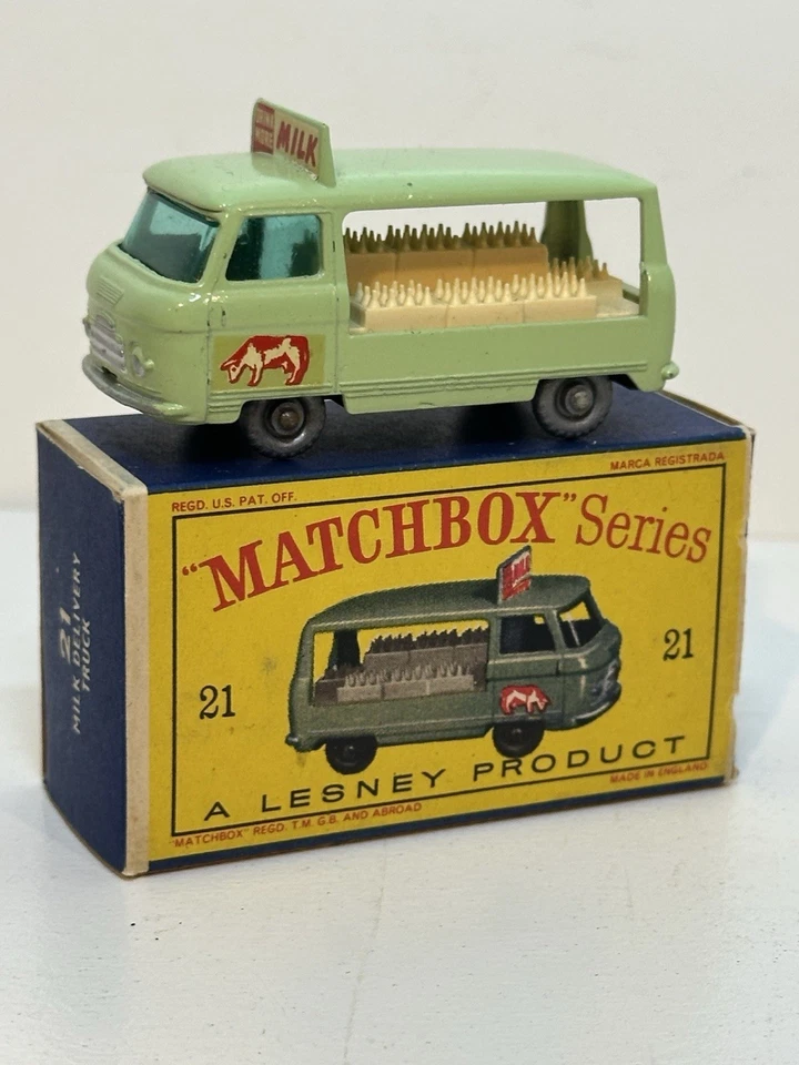 Camión de reparto de leche comercial Lesney Matchbox #21/logotipo de vaca caja de origen 1961 Foto 2 de 4