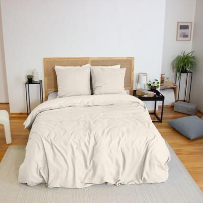Bettgarnitur 220x240 cm Mikrofaser Flanelleffekt Creme