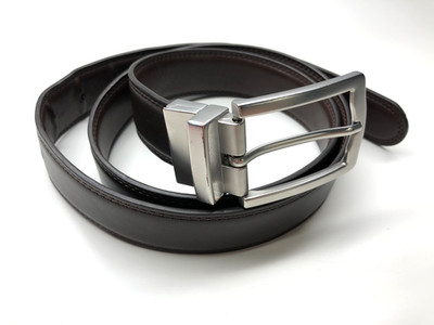 Unbranded Reversible Dress Belt Brown Mens Sz 38 Silver Buckle 1 1/4''