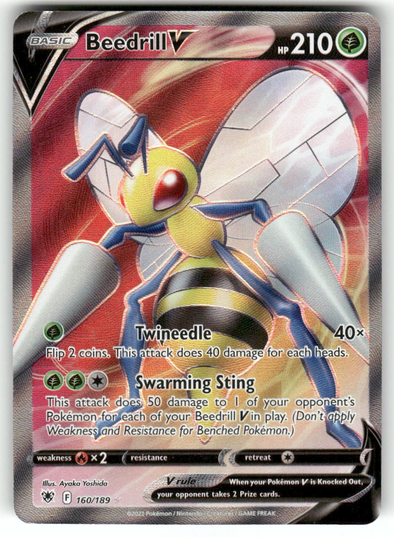 Pokemon TCG Beedrill V (Full Art) 160/189 NM Holo UR SWSH10: Astral Radiance