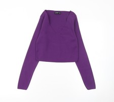 Stradivarius Women's Purple Cropped V-Neck Long Sleeve Blouse Size S