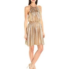 Halston Heritage Gold Shimmer Halter Dress – Size XL