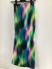 PrettyLittleThing Green Tie Dye Maxi Skirt UK 4 Ladies Sheer Holiday Skirt