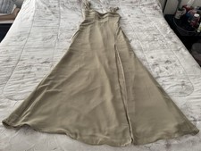 Azazie Bridesmaid Dress Chiffon Corset Off Shoulder Maxi Gown Size C Taupe Green