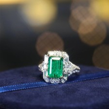 5.50Ct Emerald cut Natural Emerald  & Diamond Real 950 Platinum Wedding Ring