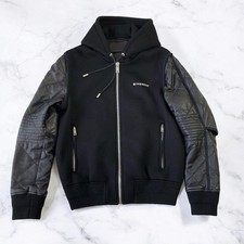GIVENCHY Men s Lambskin Leather Arm Hoodie Zip Up Jacket Black BM00CB60DH Size 4