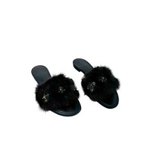 Louis Vuitton Black Fur Jeweled Slide Sandals Women s EU 39 Luxury Designer