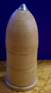 Antique Sewing Case Bullet Shape Treen Turned Wood W/ Threads + Needles Holder