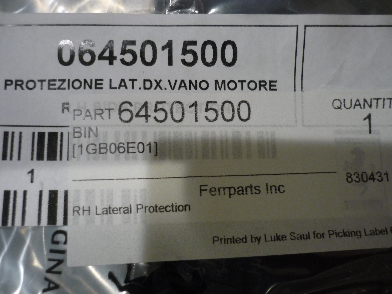 Ferrari 355  - RH Lateral Protection (NEW)- P/N 64501500