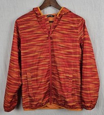 Lands End Kids Sz L Striped Jacket Wind Breaker Full Zip Hooded Packable Orange