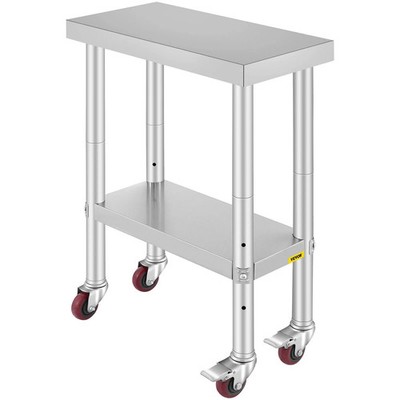 Stainless Steel Work Table 12 x 24 x 34 Inch, 700 LBS Load Capacity with 4 Wheel