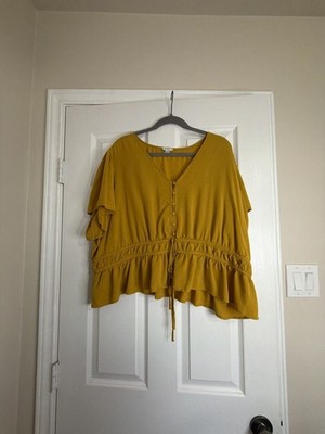 Cato Est. 1946 Mustard Yellow Swiss Dot Peplum Blouse Size 22/24W