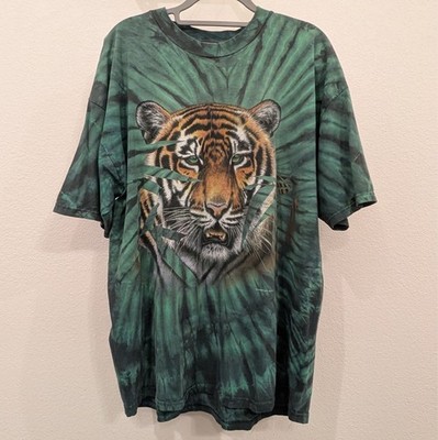 Vintage Habitat Green Tie Dye Tiger Houston Zoo Short Sleeve T-shirt 2XL