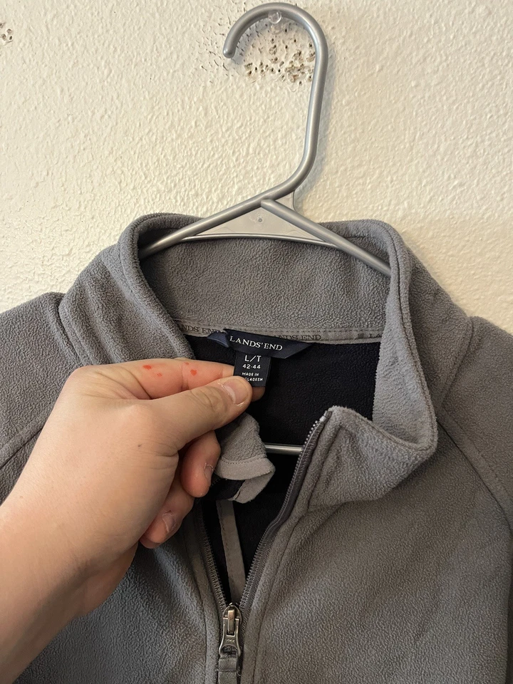 Lands End Jacket Mens Large Tall L/T Gray Fleece Full Zip Mock Neck Long Sleeve - Image 3 of 4