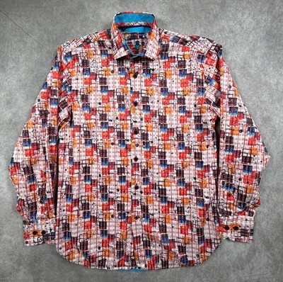 Luchiano Visconti Mens Shirt Cotton Modal Geometric Long Sleeve Small
