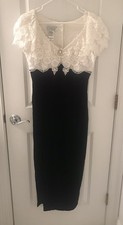 Scott McClintock Party Dress Vtg Sz 10 Small Black Velvet Lace Beaded